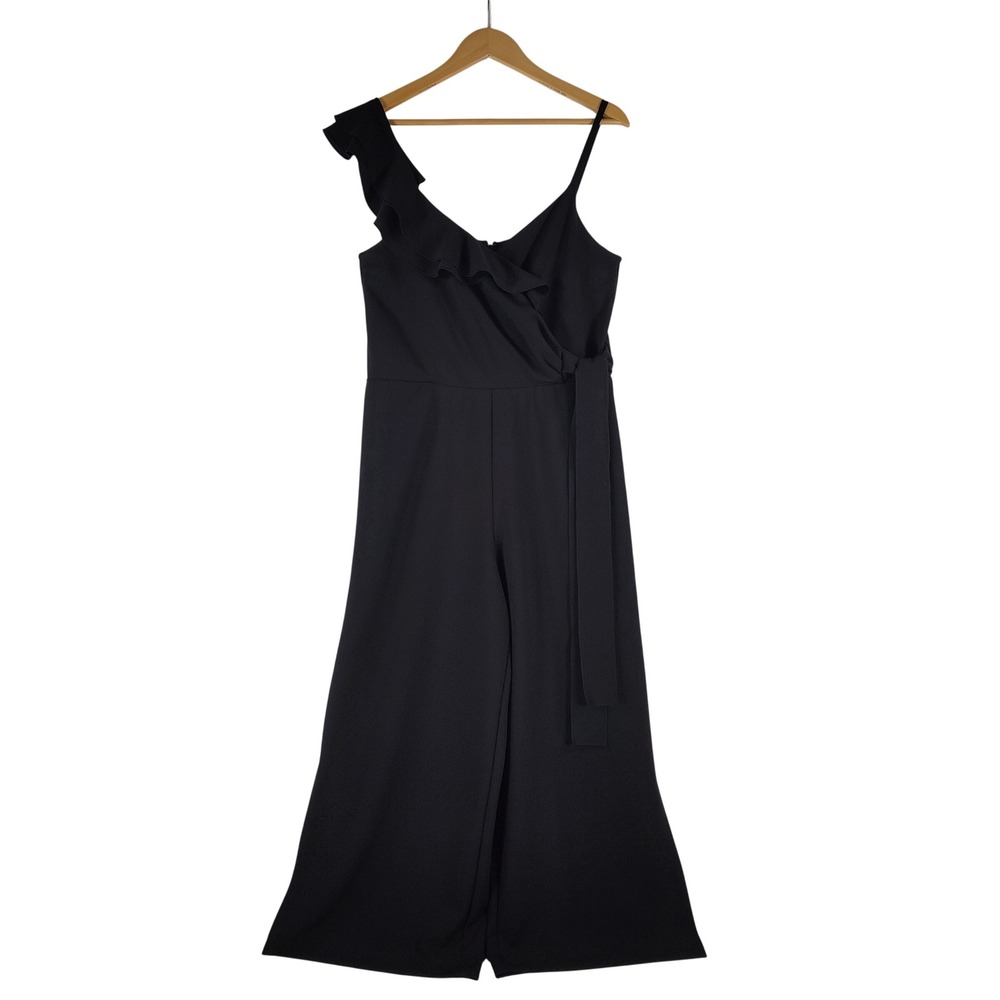 Rachel Rachel Roy Black One Shoulder Ruffle Wide Leg Jumpsuit XL